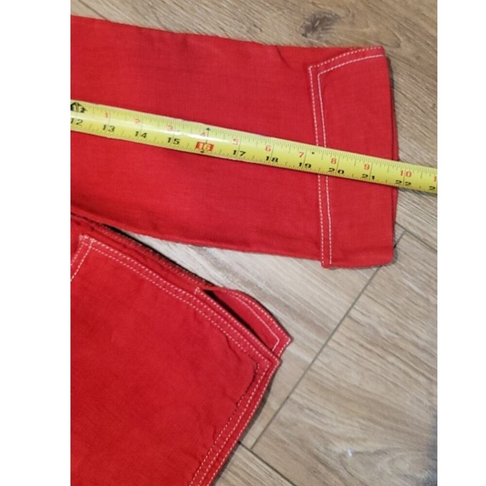 Linda Allard Ellen Tracy Red Linen‎ Blazer Sz 14 Midi Cuffed Sleeve Office - Picture 11 of 12